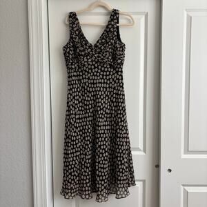 Adrianna Papell Women’s 100% Silk Polkadot Midi Dress Sz 14 Brown Sleeveless